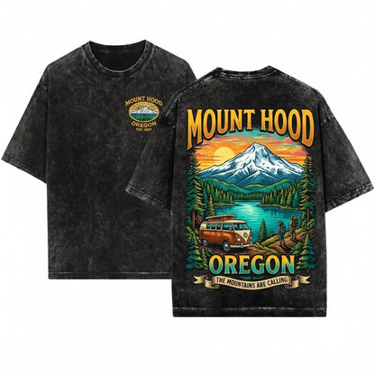 Embroidered Mt Hood Mountain Pacific Northwest Hiking Gift Nature Aesthetic Portland Oregon Unisex Wash T-Shirt