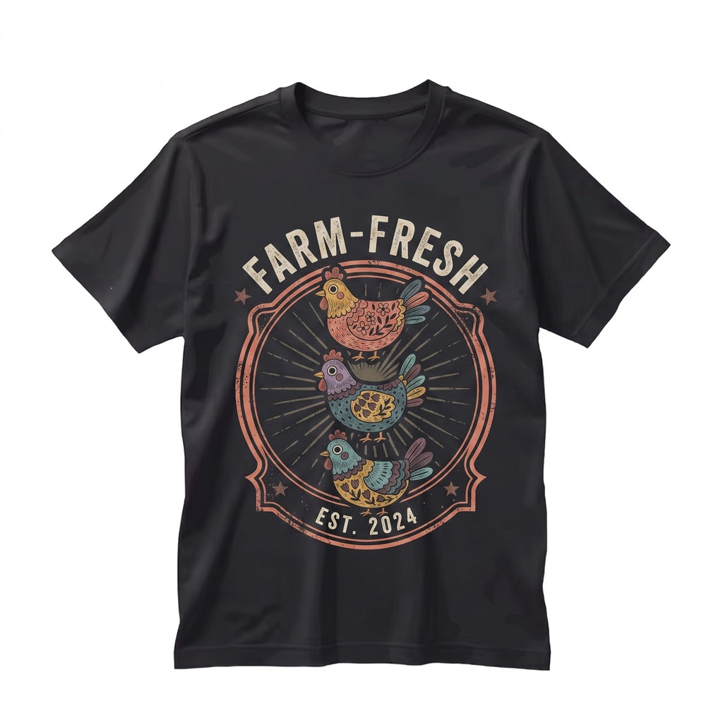 Colorful Floral Folk Art Hen Cute Farm Animal Graphic Whimsical Lover Gift Unisex TShirt
