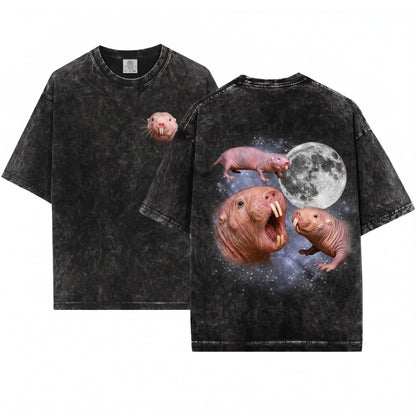 Three Naked Mole Rats Moon Funny Ugly Cute Rodent Graphic Animal Lover Gift Unisex Wash T-Shirt