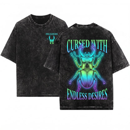 Cursed Endless Desire Vintage Japanese Stag Beetle Unisex Wash T-Shirt