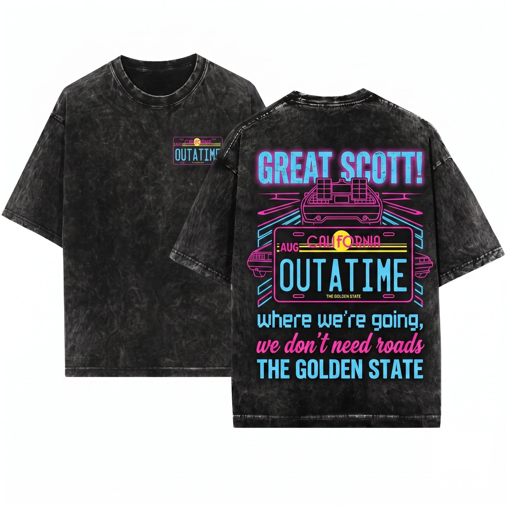 Retro 80s Sci-Fi Movie Outatime License Plate Graphic Unisex Wash T-Shirt