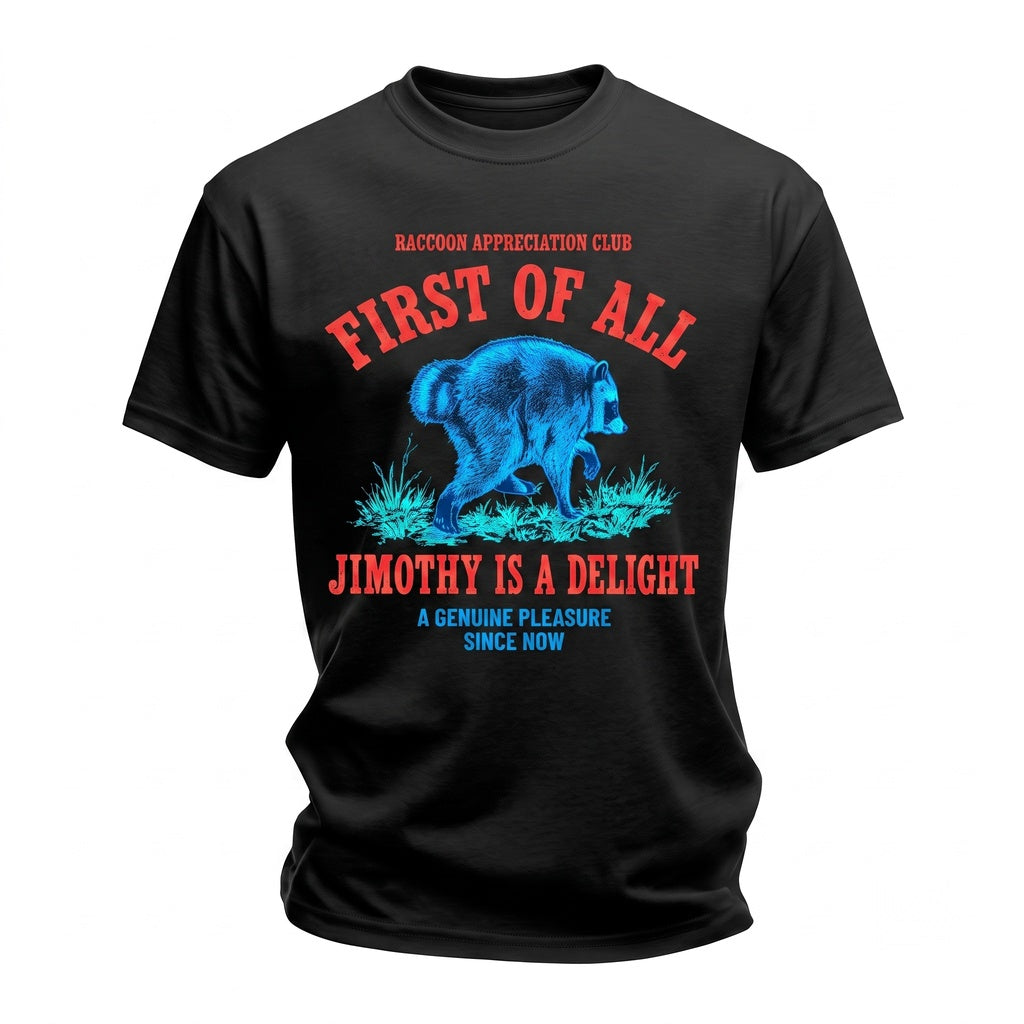 First Of All Jimothy Is A Delight Funny Raccoon Retro Animal Meme Unisex TShirt