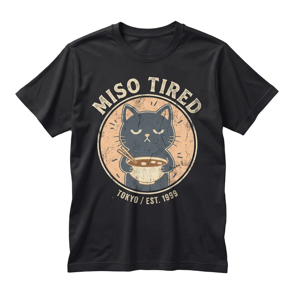 Miso Tired Funny Cat Japanese Ramen Pun Cute Foodie Anime Graphic Humor Gift Unisex TShirt