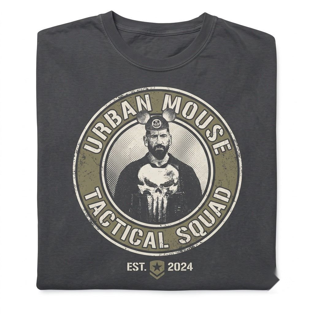Vintage Vigilante Skull Mouse Ears Theme Park Vacation Travel Outfit Graphic Unisex TShirt