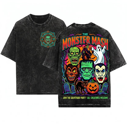 Retro Monster Mash Halloween Spooky Season Unisex Wash T-Shirt
