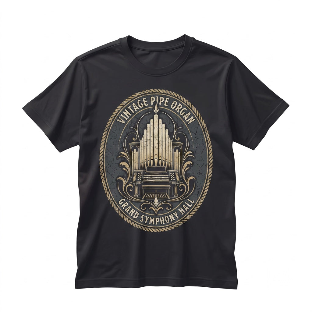 Vintage Pipe Organ Graphic Faux Gold Print Dark Academia Musician Apparel Unisex TShirt