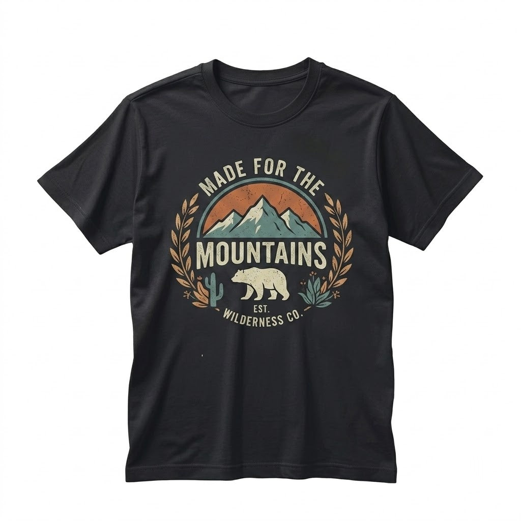 Boho Nature Mountain Bear Graphic Outdoor Wilderness Hiking Unisex TShirt