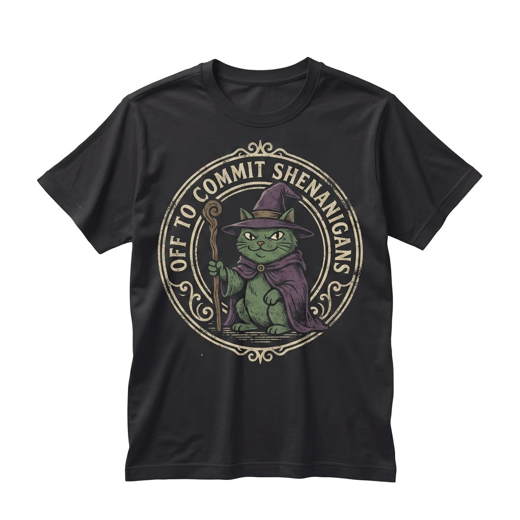 Off to Commit Shenanigans Wizard Frog Funny Tabletop Fantasy Nerd Embroidered Gift Unisex TShirt
