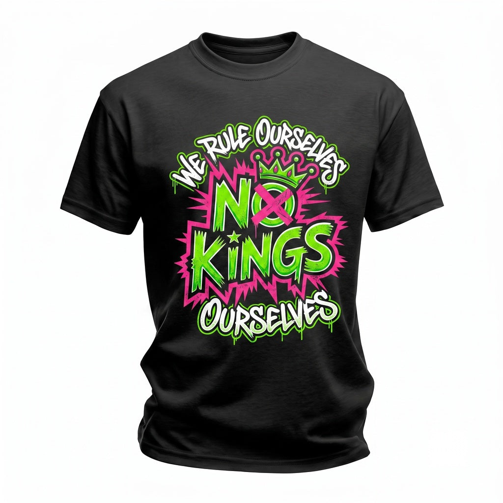 No Kings Neon Punk Protest Anti Authoritarian Graphic Unisex TShirt