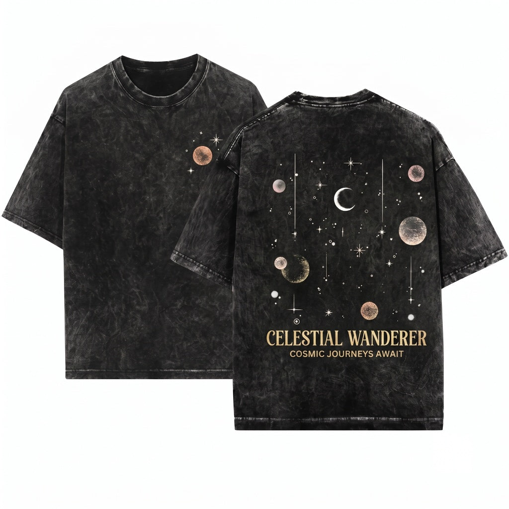 Celestial Moon Phase Astronomy Graphic Unisex Wash T-Shirt