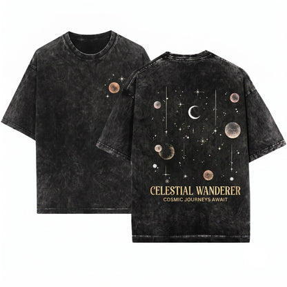 Celestial Moon Phase Astronomy Graphic Unisex Wash T-Shirt