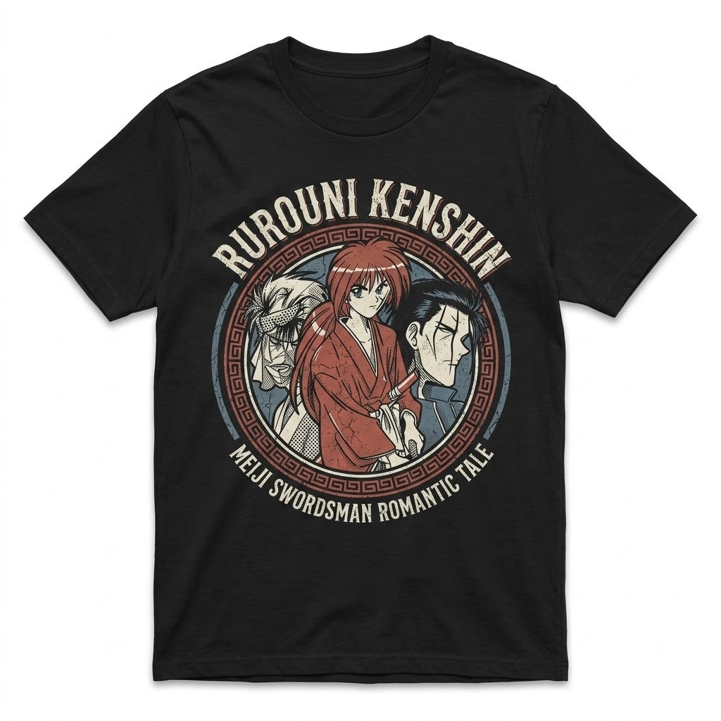 Japanese Anime Battousai Swordsman Graphic Cotton Short Sleeve Crewneck Unisex TShirt