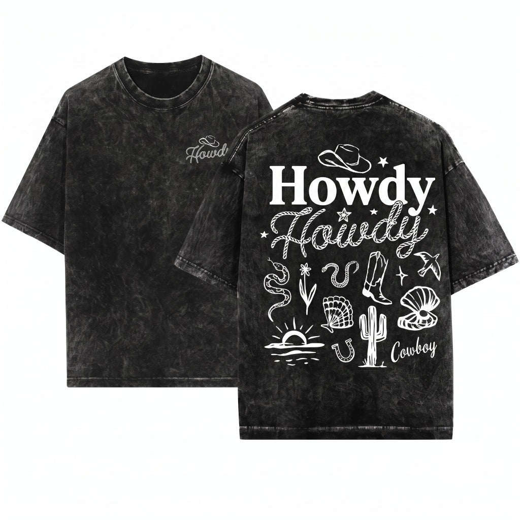 Coastal Cowgirl Howdy Cowboy Western Graphic Unisex Wash T-Shirt
