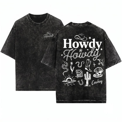 Coastal Cowgirl Howdy Cowboy Western Graphic Unisex Wash T-Shirt