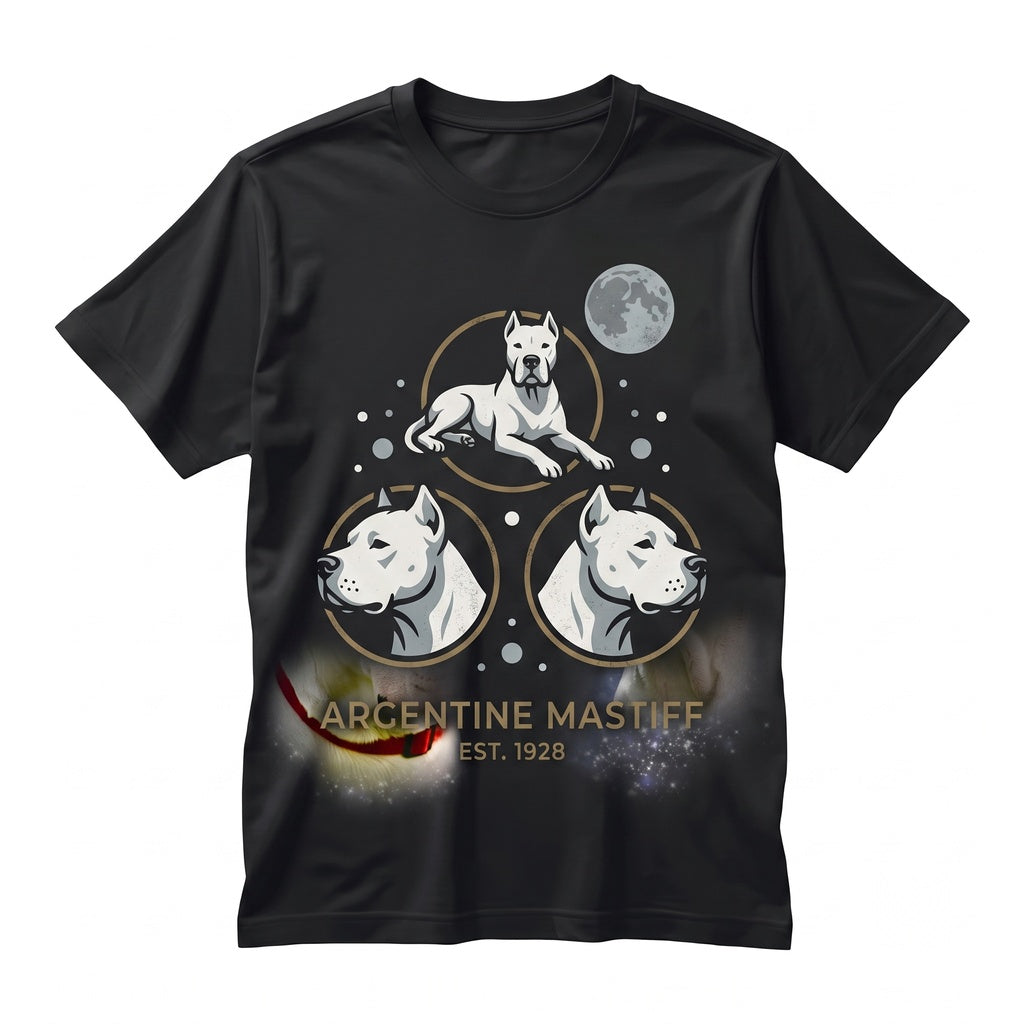 Three Dogo Argentino Moon Galaxy Space Argentinian Mastiff Celestial Cosmic Pet Graphic Gift Unisex TShirt