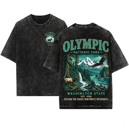 Vintage Olympic National Park Washington Coastal Mountain Pacific Northwest Hiking Adventure Gift Unisex Wash T-Shirt