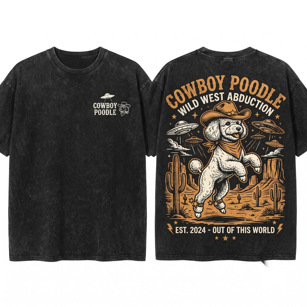 Vintage Cavapoo UFO Cowboy Dog Mom Dad Western Space Pup Country Ranch Wild West Unisex Wash T-Shirt