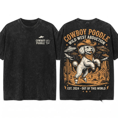 Vintage Cavapoo UFO Cowboy Dog Mom Dad Western Space Pup Country Ranch Wild West Unisex Wash T-Shirt