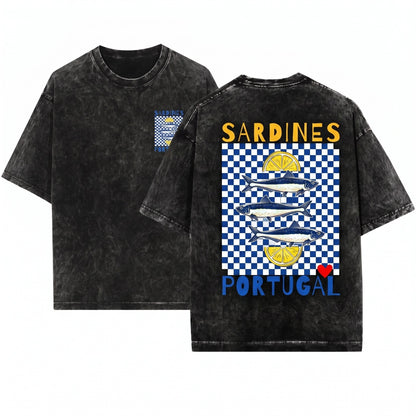Portugal Coastal Sardines Graphic Vintage Seafood Ocean Aesthetic Unisex Wash T-Shirt