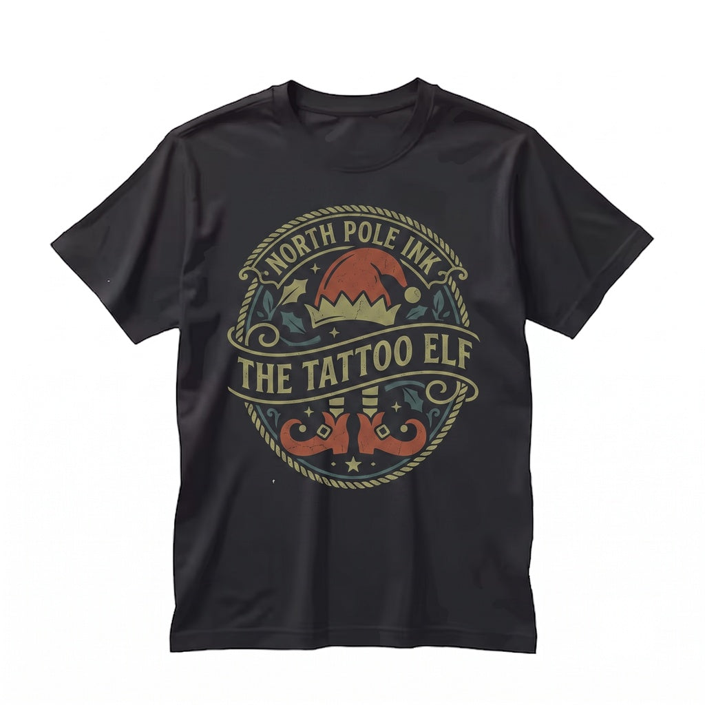 Tattooed Christmas Elf Matching Family Xmas Funny Holiday Graphic Gift Unisex TShirt