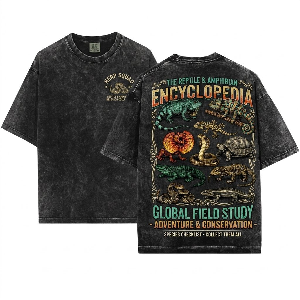 Reptile Vintage Line Art Snake Lizard Turtle Chameleon Graphic Herpetology 90s Style Animal Unisex Wash T-Shirt