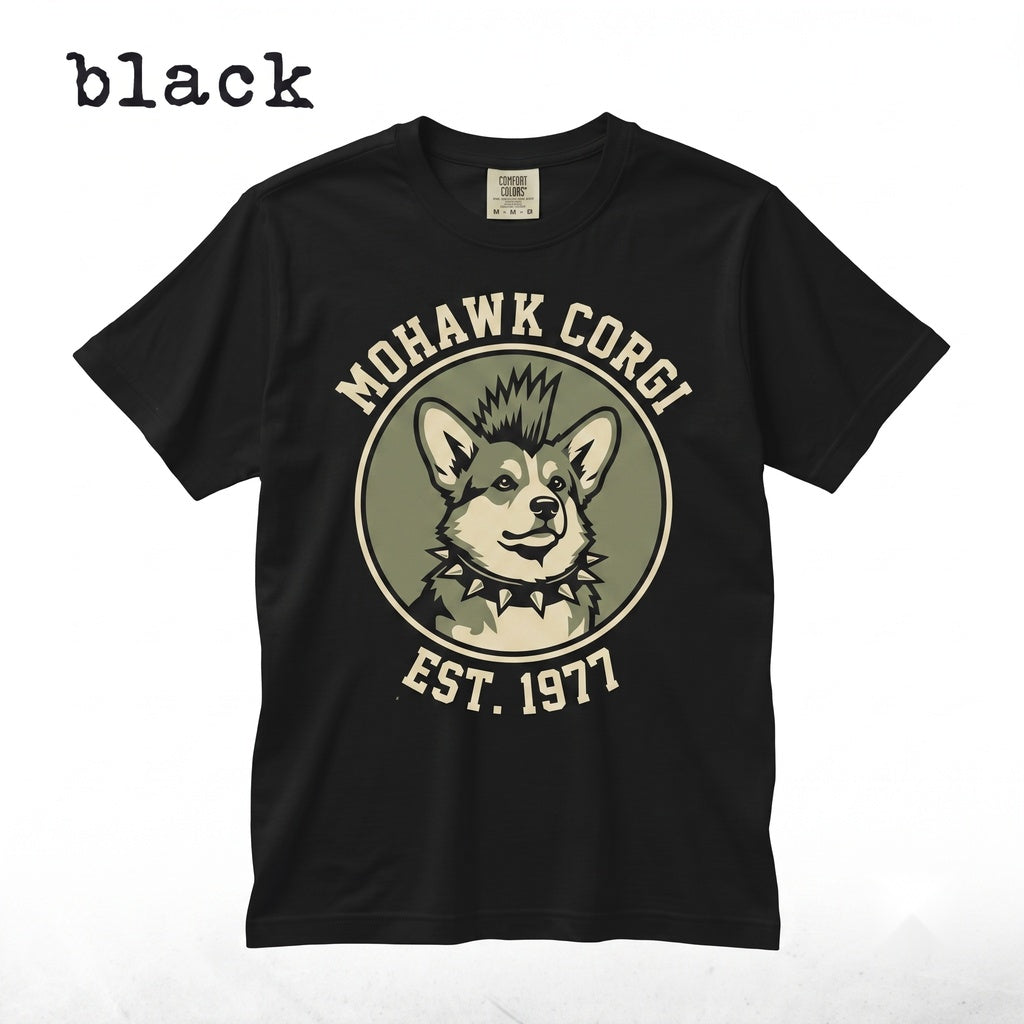 Funny Punk Corgi Dog Graphic Mohawk Black Grunge Alternative Pet Lover Puppy Gift Unisex TShirt