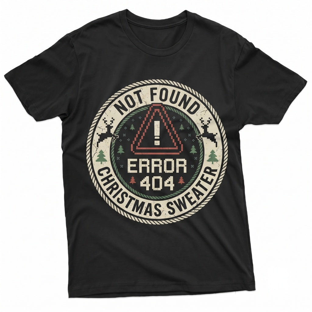 Funny Christmas Error 404 Costume Xmas Ugly Sweater Holiday Party Humor Graphic Top For Men Women Unisex TShirt