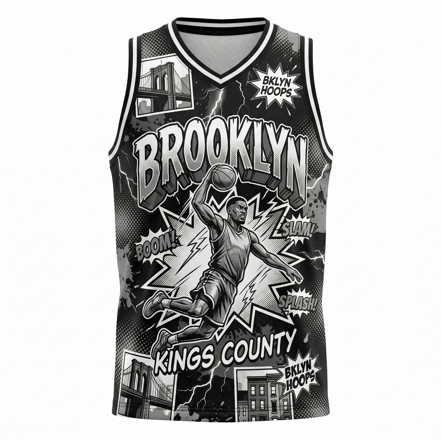 Vintage Brooklyn Hoops Comic Style Basketball Jersey - 90s Streetwear AOP Graphic Tank Top