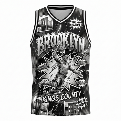 Vintage Brooklyn Hoops Comic Style Basketball Jersey - 90s Streetwear AOP Graphic Tank Top