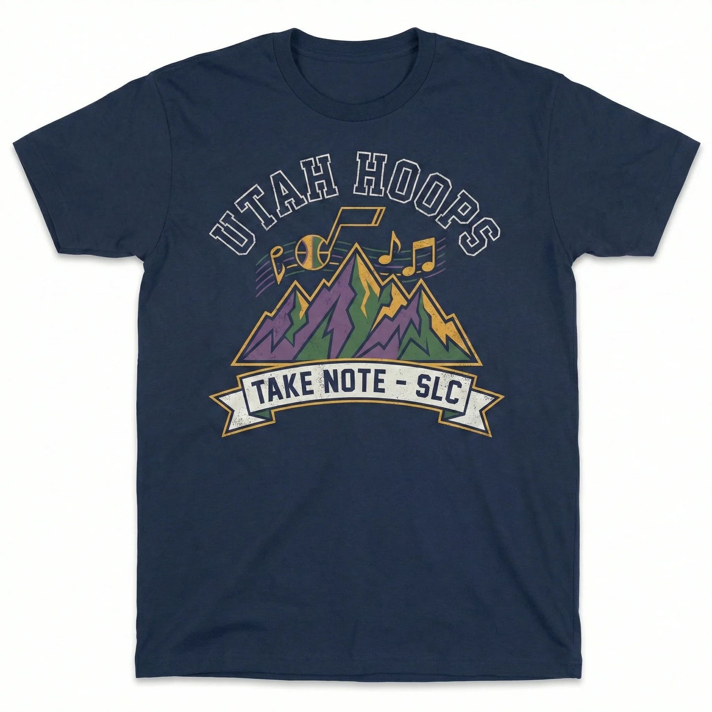 Utah Basketball Fan Apparel - "Take Note" Mountain Retro Design - T-Shirt, Hoodie, Sweatshirt, Tank Top, Long Sleeve Variants