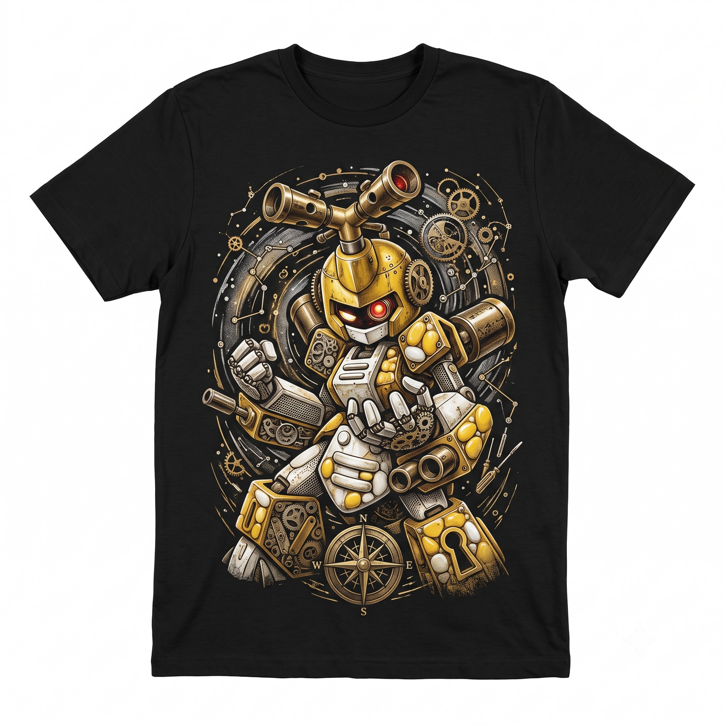 Mechanical Robot Warrior Graphic Tee - Sci-Fi Battle Mecha Art - Vintage Style Unisex T-shirt