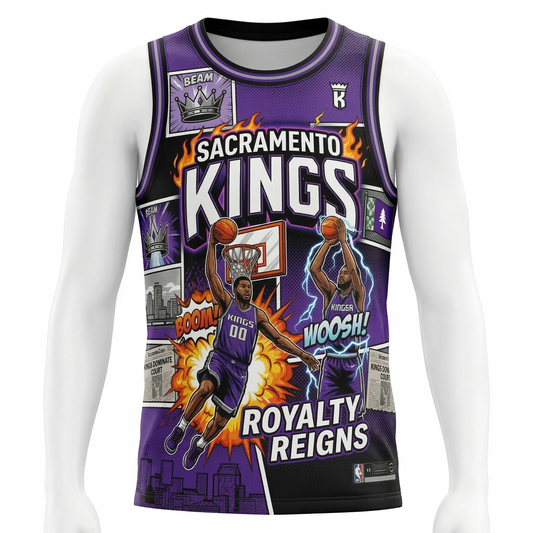 Sacramento Hoops Comic Art Basketball Jersey - Unisex Purple Retro Graphic Tank Top