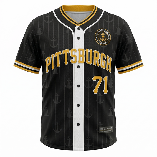 Pittsburgh Retro Baseball Jersey - Steel City Classic Design, Unisex Button-Up Sportswear - Heritage AOP