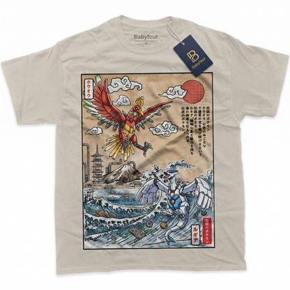 Japanese Retro Ukiyo-e Mythical Flying Monsters Graphic Tee Art Sand Unisex T-Shirt