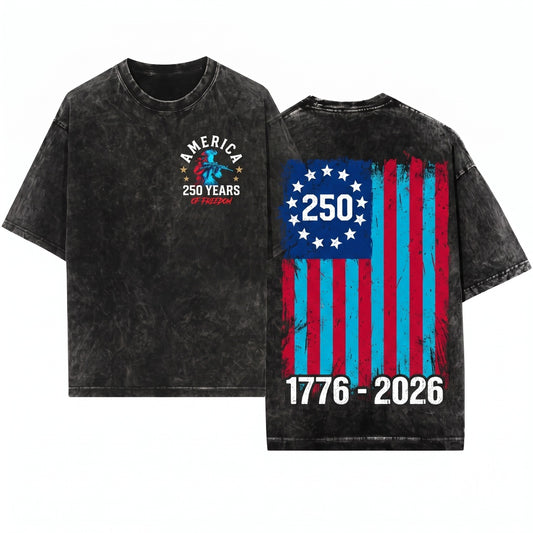America 250th Anniversary USA 1776-2026 Patriotic Revolutionary Soldier Graphic 4th July Unisex Wash T-Shirt