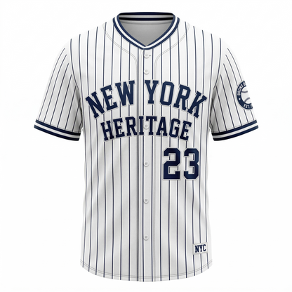 Unisex Classic Bronx Baseball Jersey - Vintage Pinstripe Heritage Button-Up Shirt AOP