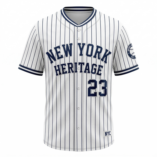 Unisex Classic Bronx Baseball Jersey - Vintage Pinstripe Heritage Button-Up Shirt AOP