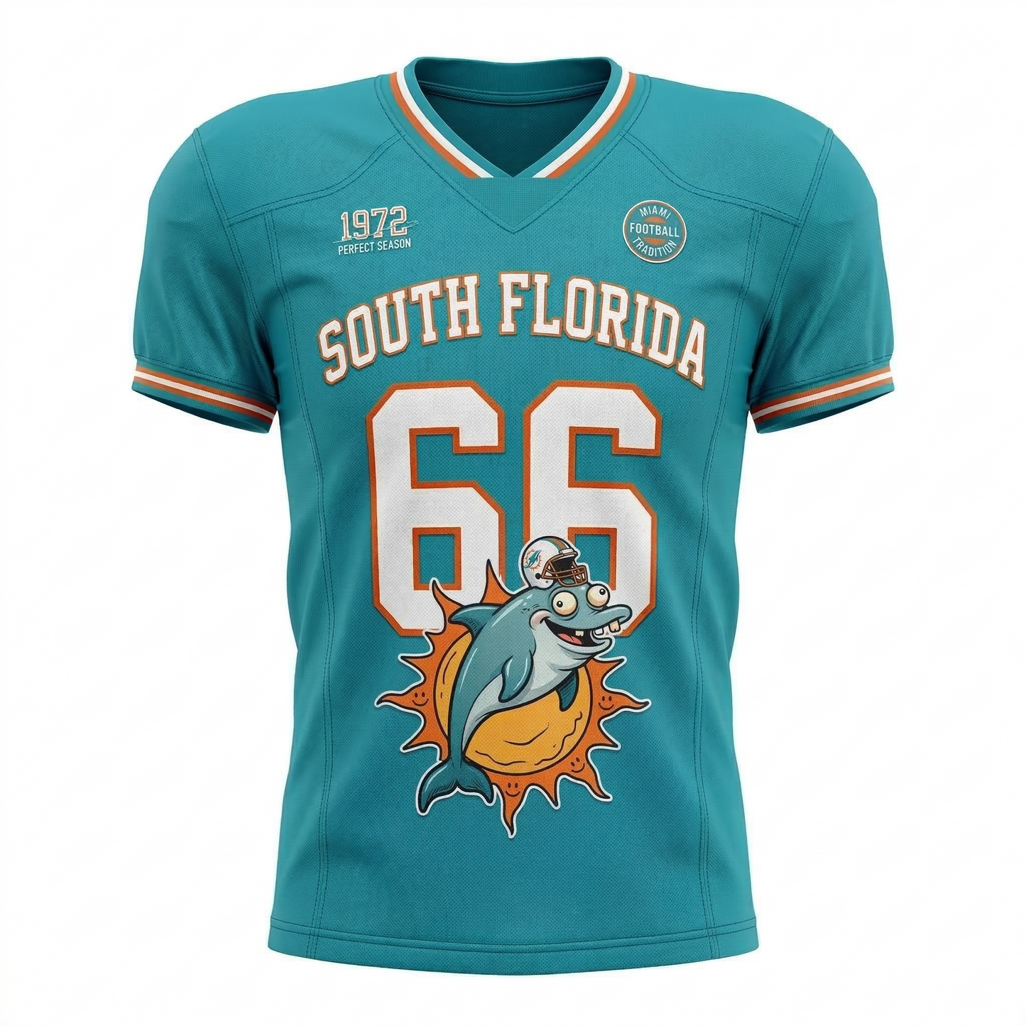 Retro Miami Football Fan Jersey - Aqua and Orange South Florida Style AOP Shirt Unisex