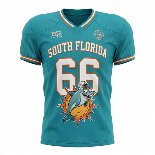 Retro Miami Football Fan Jersey - Aqua and Orange South Florida Style AOP Shirt Unisex