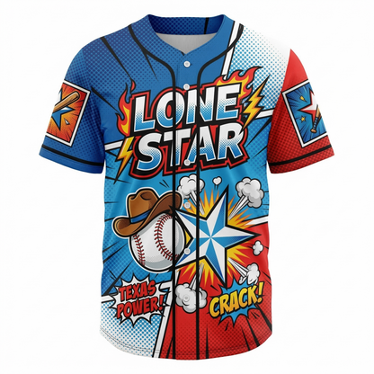 Unisex Arlington Lone Star Baseball Jersey - 90s Comic Art Heritage Button-Up Shirt