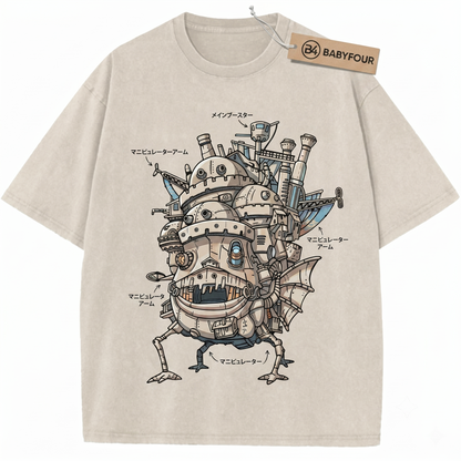 Howl's Moving Castle Vintage Graphic Tshirt, Retro Anime Flying Castle Unisex T-Shirt