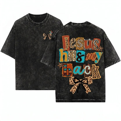Leopard Jesus Has My Back Trendy Christian Faith Bow Doodles Religious Unisex Wash T-Shirt