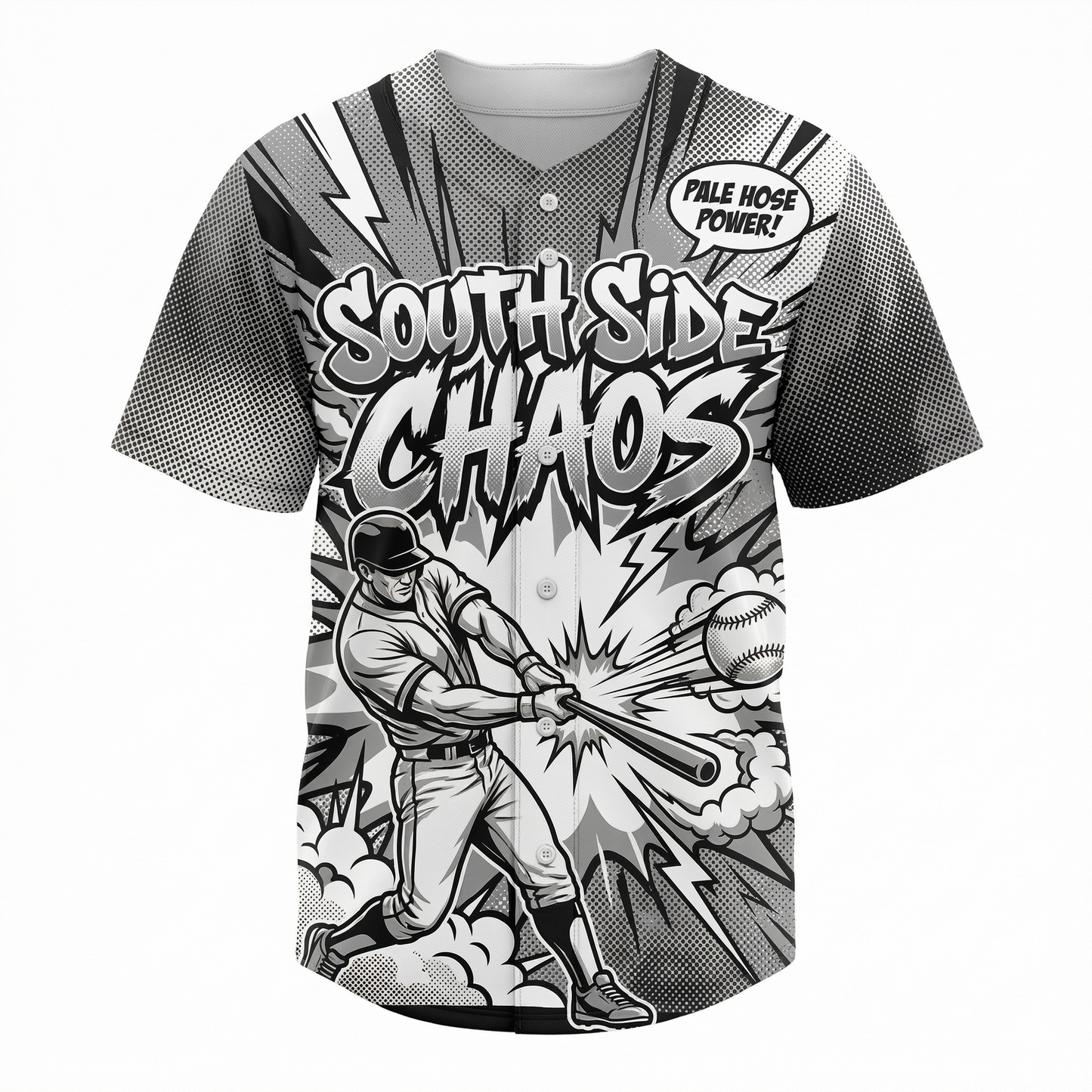 Unisex Chi-Town South Side Baseball Jersey - Retro Comic Art Graphic Button-Down Shirt