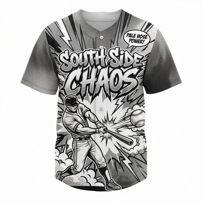 Unisex Chi-Town South Side Baseball Jersey - Retro Comic Art Graphic Button-Down Shirt