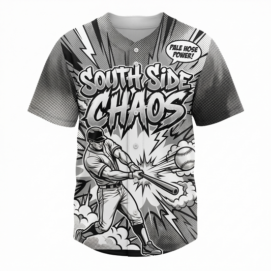 Unisex Chi-Town South Side Baseball Jersey - Retro Comic Art Graphic Button-Down Shirt
