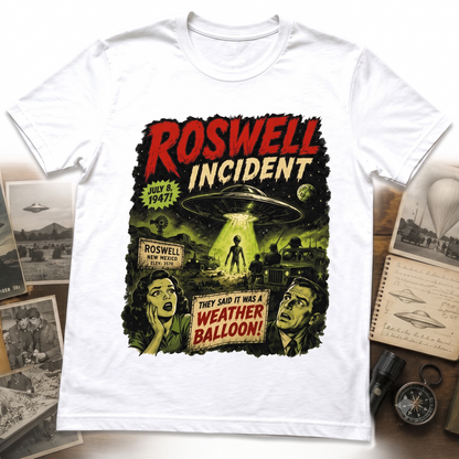 Vintage Roswell UFO Incident Graphic Tee - Retro Sci-Fi Alien Believer Flying Saucer Shirt Unisex T-shirt