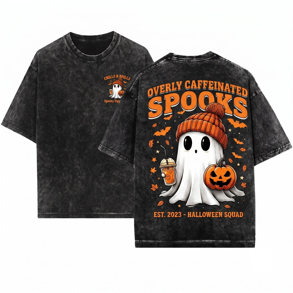Halloween Bougie Coffee Spooky Sweats Crewneck Oversized Autumn Unisex Wash T-Shirt