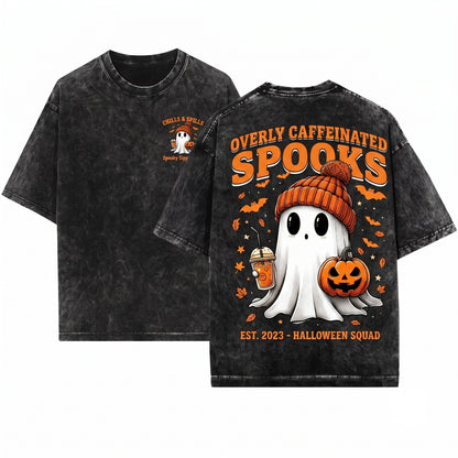 Halloween Bougie Coffee Spooky Sweats Crewneck Oversized Autumn Unisex Wash T-Shirt