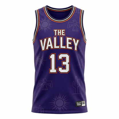 Valley Classic Basketball Jersey, Desert Sunburst Mesh Top, Unisex Sleeveless Vibe