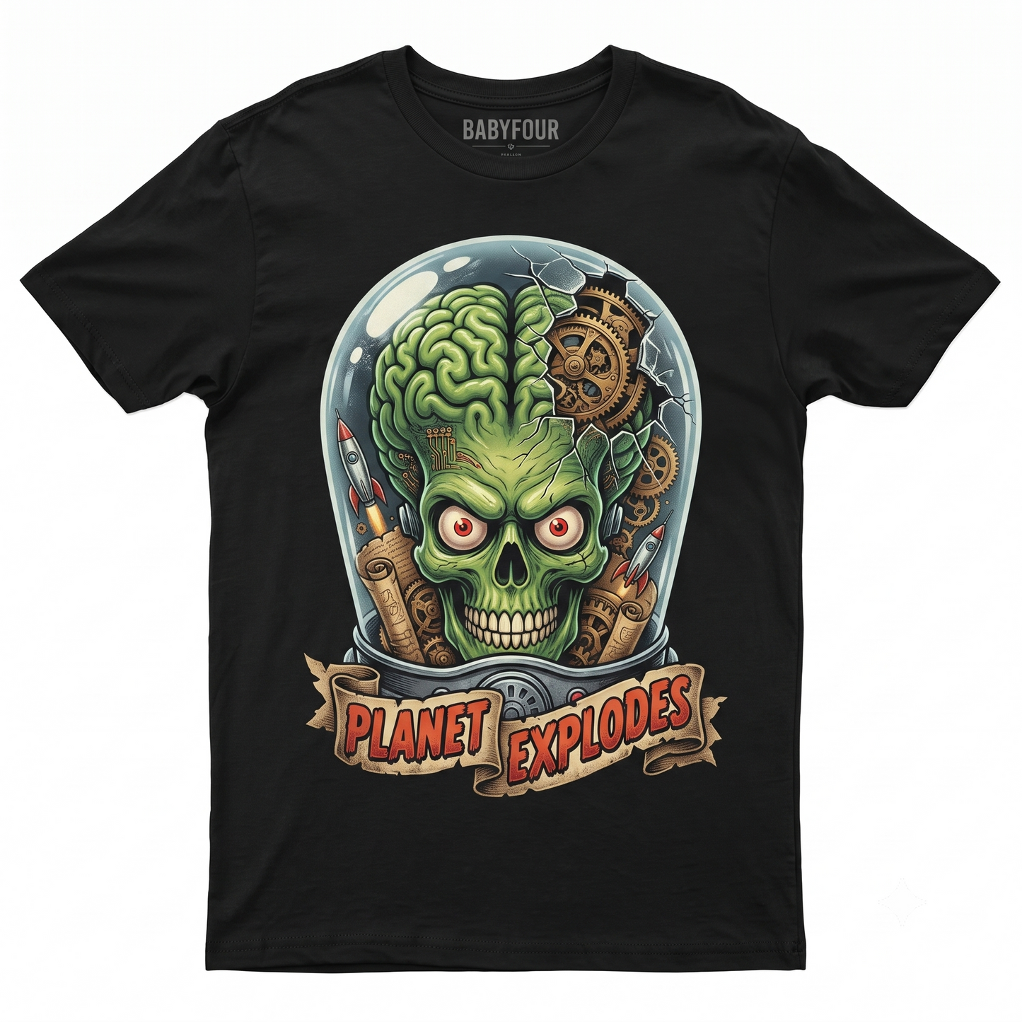 Vintage Alien Sci-Fi Cult Movie Graphic Tee - Retro Green Martian Rib Cage Laser Weapon Design - Unisex T-shirt - 2